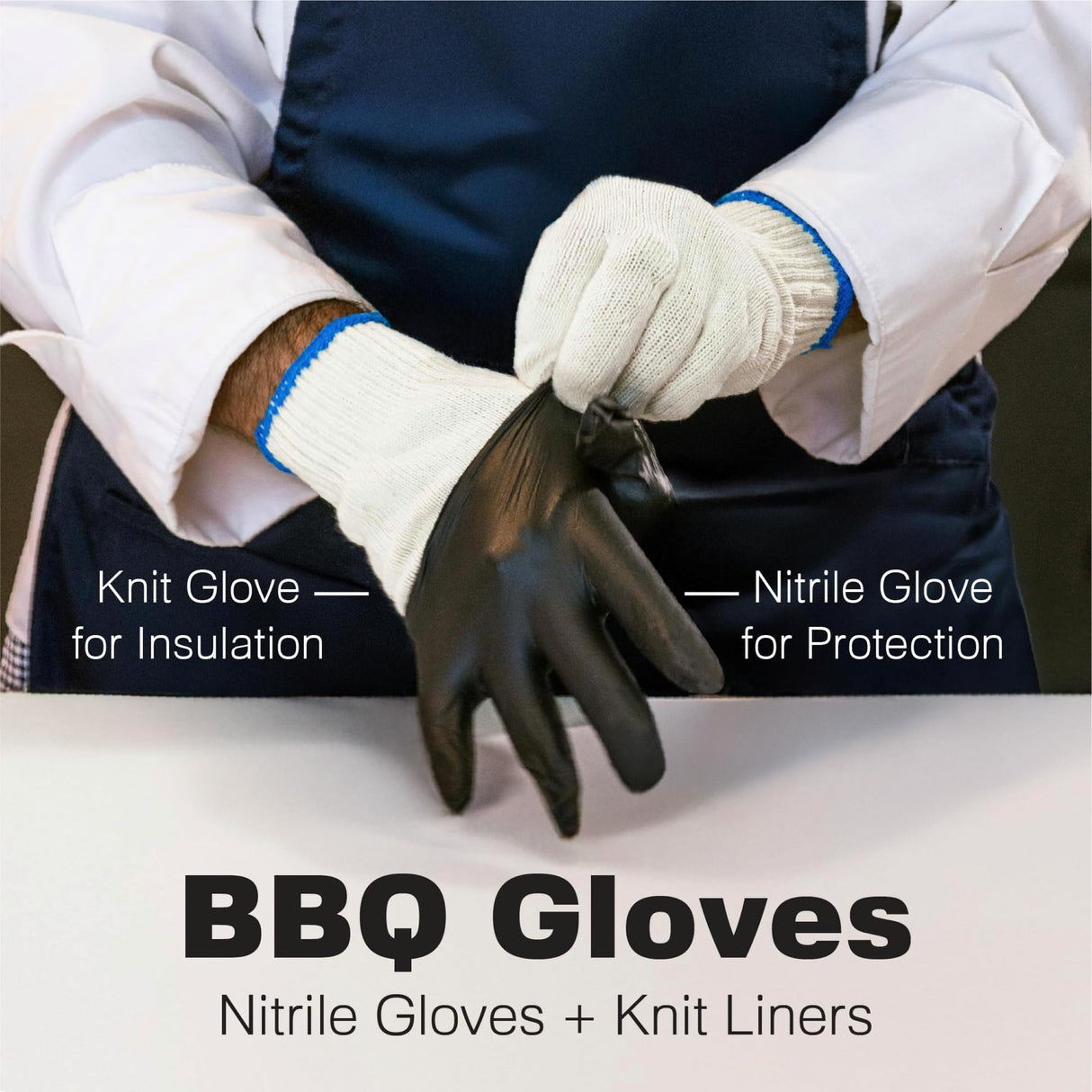 Raxwell BBQ Gloves - 6 Heat Resistant & Washable Cotton Liners + 100 Disposable Nitrile Food Prep Gloves - For Barbecue Smoking, Cooking & Hot Food Prep - Size Large Raxwell