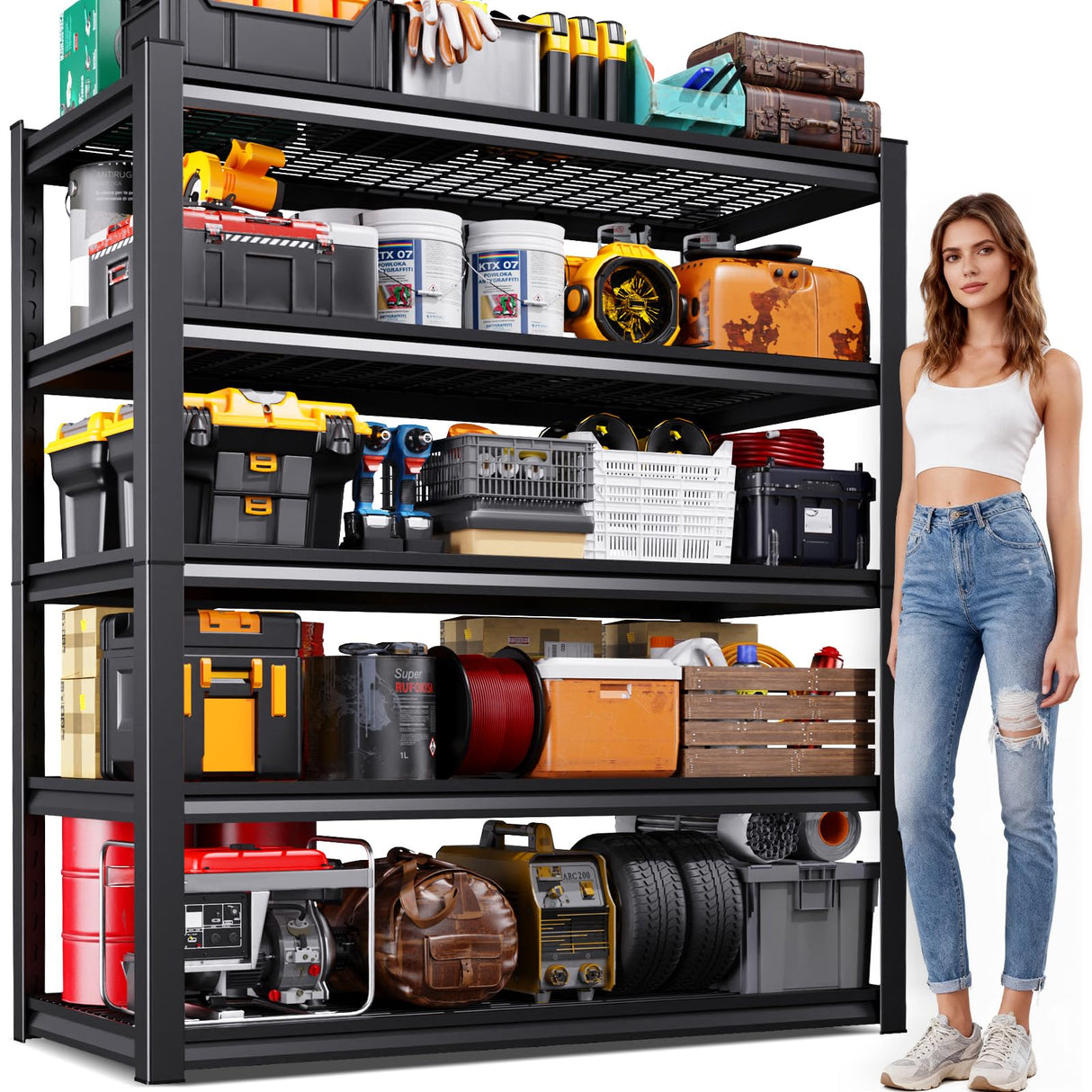 JOJUOU Garage Shelving-3000 lbs 5 Tier Storage Shelves,Adjustable Heavy Duty Metal Shelving Unit and Storage Large Wire Rack,Utility Steel Shelf for Warehouse Industrial Pantry Basement 71"x46"x18" JOJUOU