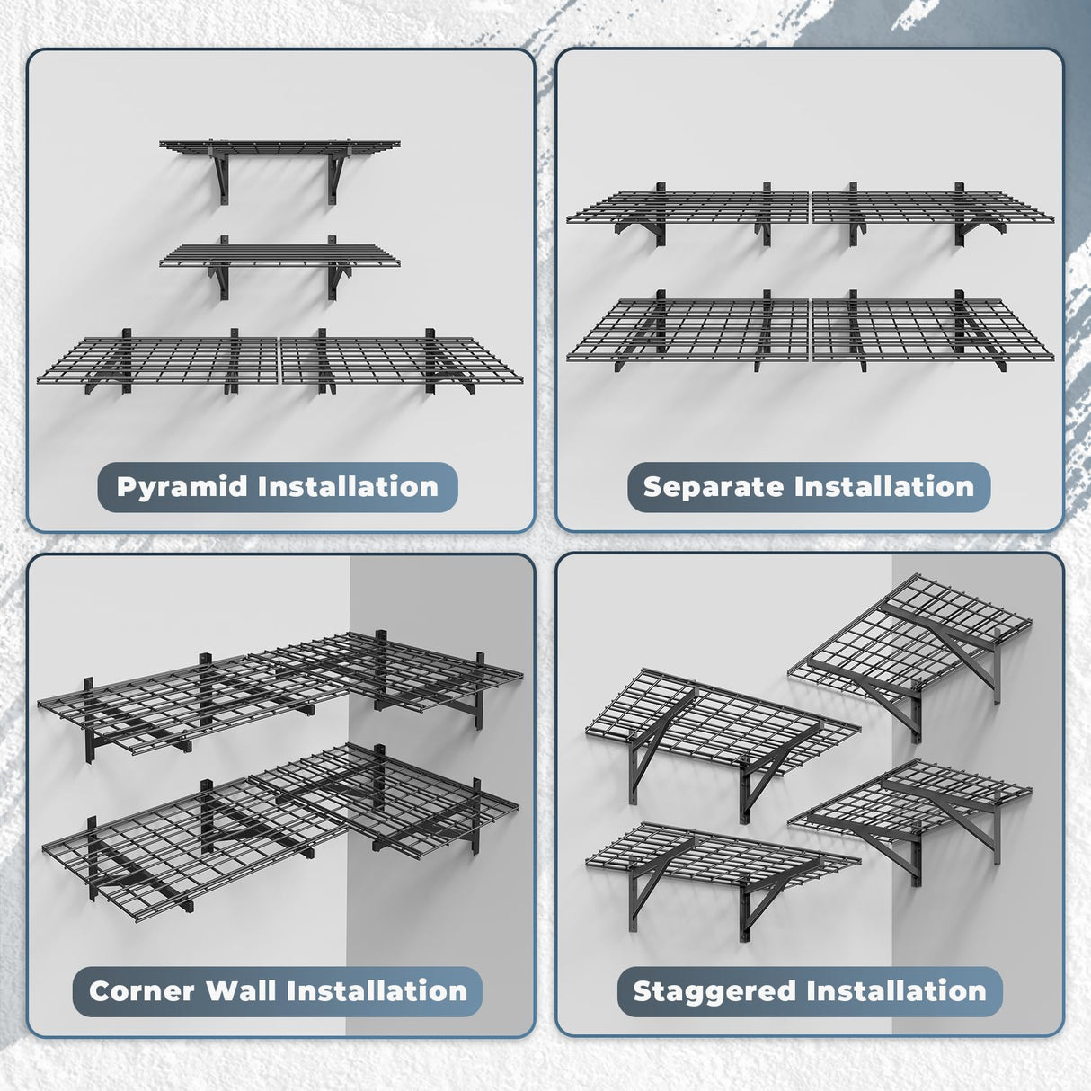 Jusgym 4 Pack Heavy Duty Garage Wall Shelving Set (2x3ft), Wall Mounted Garage Shelves 1000lbs Capacity, 24"x72" Shelf Storage Rack Floating Shelves, Black Jusgym