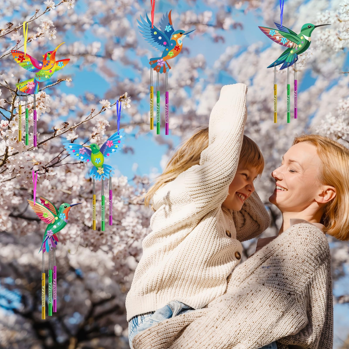 Fennoral 27 Pack Hummingbird Wind Chime Craft Kit for Kids Make Your Own Hummingbird Craft Wooden Ornaments for Girls and Boys DIY Crafts Activity Birthday Spring Summer Decoration Fennoral