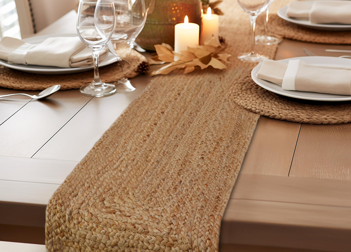 COTTON CRAFT Jute Braided Table Runner - Rustic Farmhouse Table Runner - Jute Kitchen Table Runner - Harvest Fall Thanksgiving Holiday Christmas Party Dining Tabletop Runner - 13x36 inches - Natural COTTON CRAFT