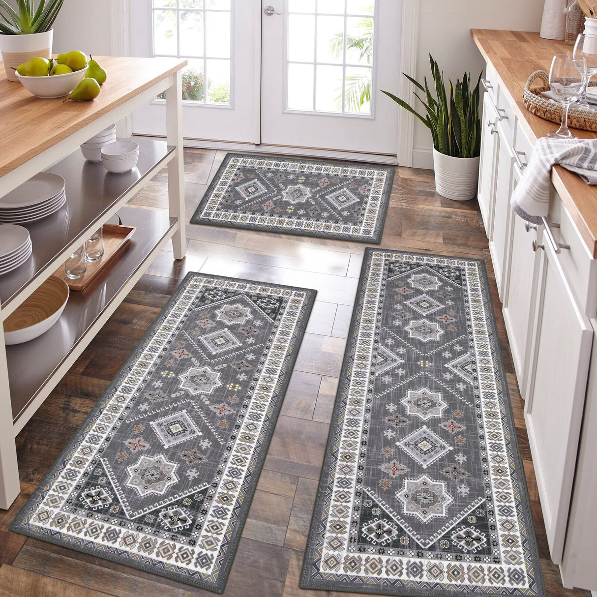 HEBE Boho Kitchen Rug Sets 3 Piece with Runner Non Slip Kitchen Rugs and Mats Washable Kitchen Mats for Floor Thick Kitchen Floor Mat Carpet Runner Rugs for Hallway Laundry Holiday Decor HEBE RUGS