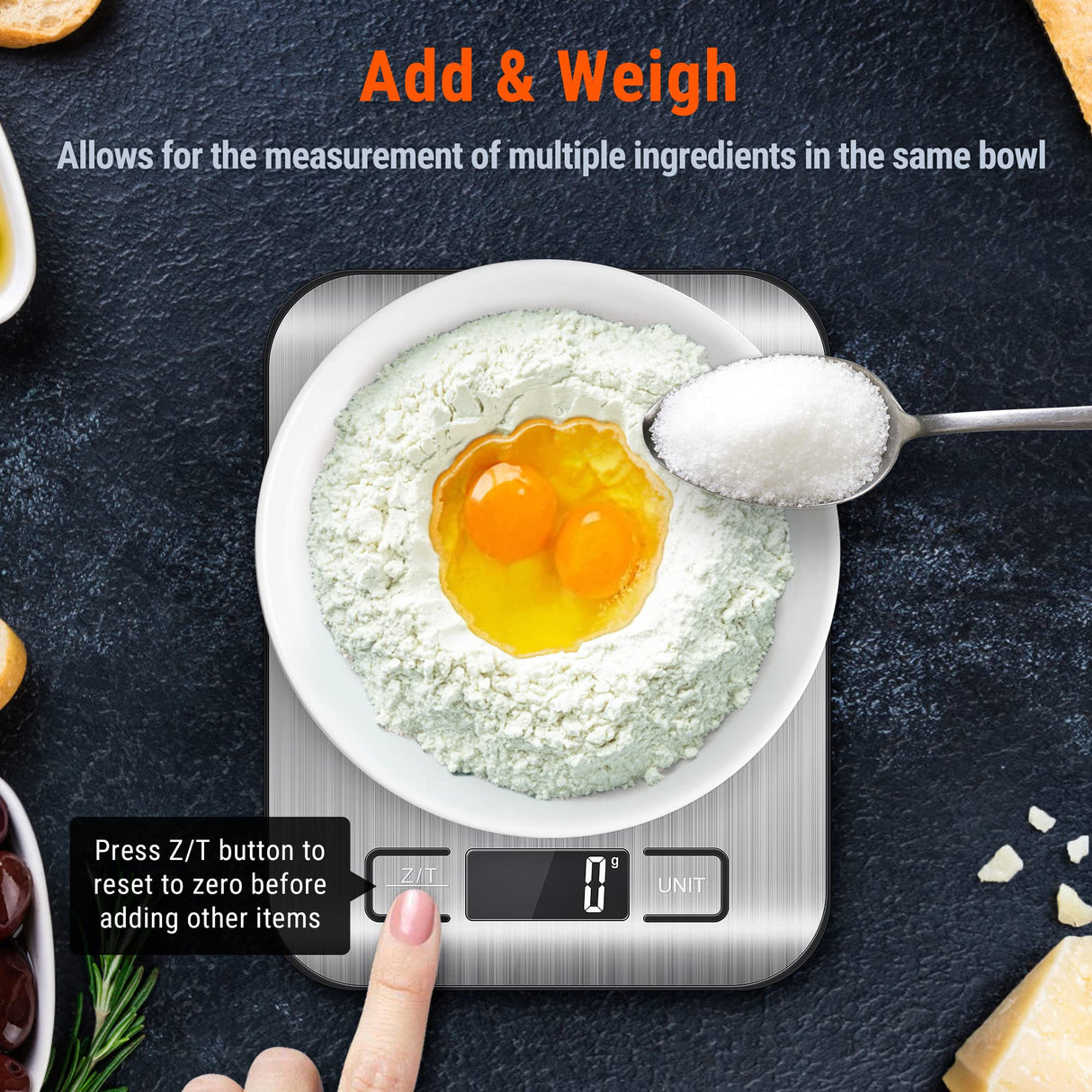 AccuWeight 211 Digital Kitchen Food Scale for Cooking Baking Coffee Scale 5000g by 1g with Tare and LCD Display Food Weight Scale, 8.11×6.42×1.18" Silvery AccuWeight