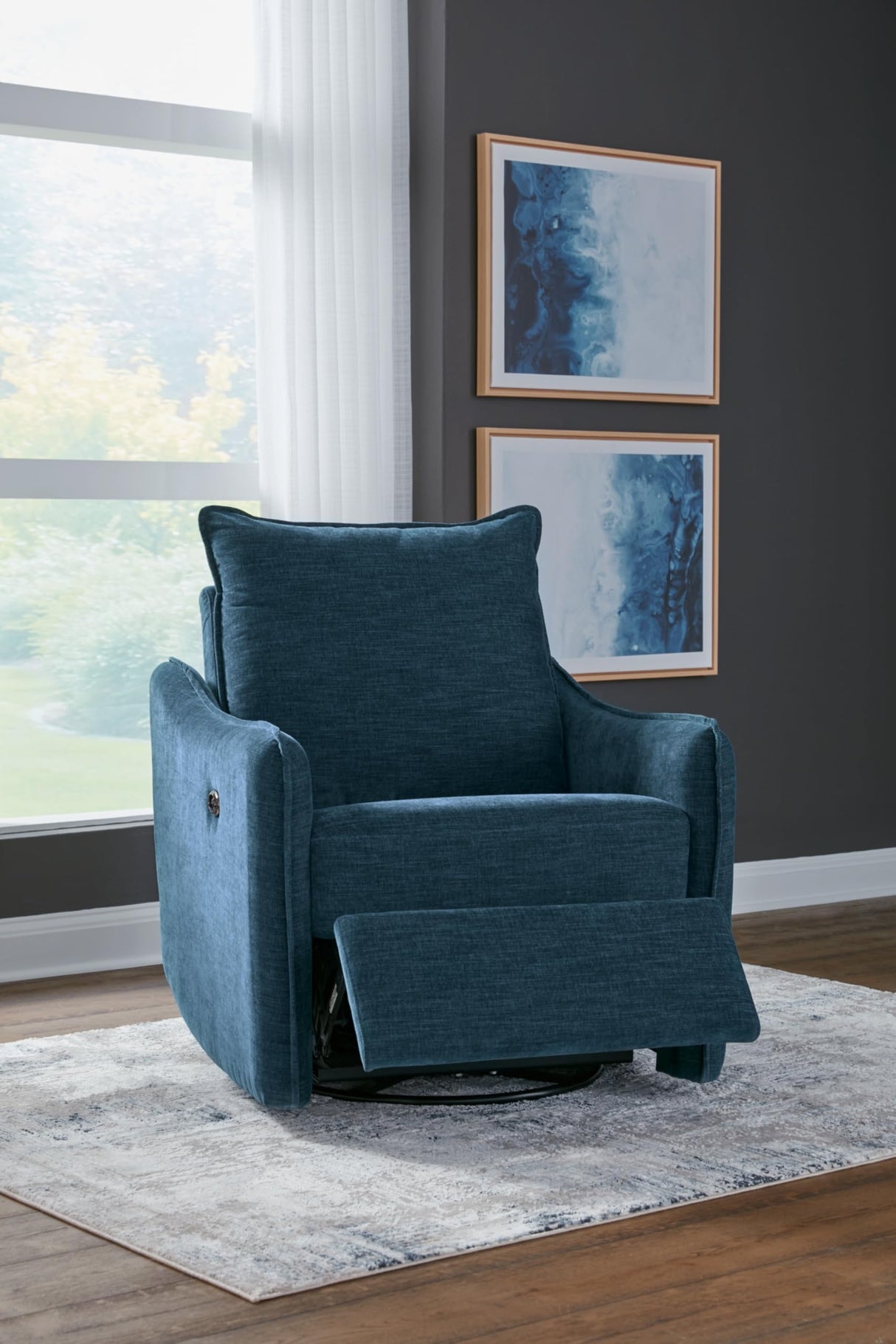 Signature Design by Ashley McBurg Contemporary Swivel Power Recliner with USB Ports, Blue Signature Design by Ashley