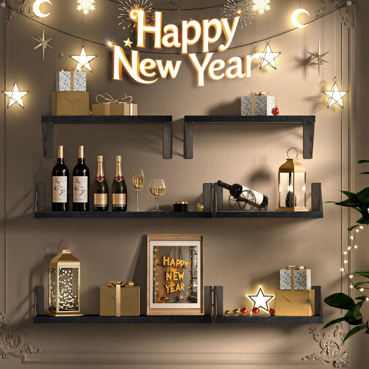 BAYKA Wall Shelves for Bedroom Decor, Floating Shelves for Wall Storage, Wall Mounted Rustic Wood Shelf for Books,Plants,Small Wall Shelf for Bathroom,Kitchen,Living Room(Black,Set of 4) BAYKA