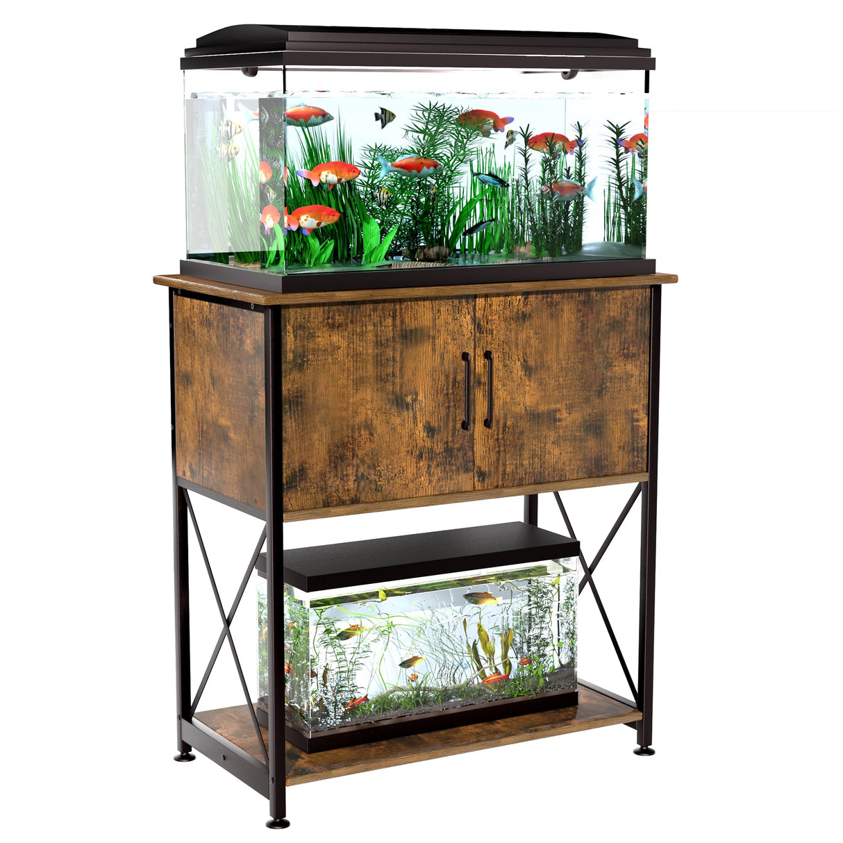 Herture 20-29 Gallon Aquarium Stand Metal Frame Fish Tank Stand with Cabinet Storage, for 20 Gallon Long Aquarium,30.7" L*16.5" W Tabletop,330LBS Capacity Rustic Brown and Black PG01YGN Herture