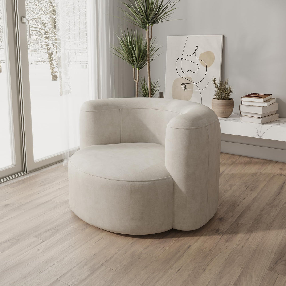 Acanva Luxury Modern Tight Curved Back Velvet Sofa, Minimalist Style Comfy Couch for Living Room Apartment Reception Space, Cream Single Chair Acanva