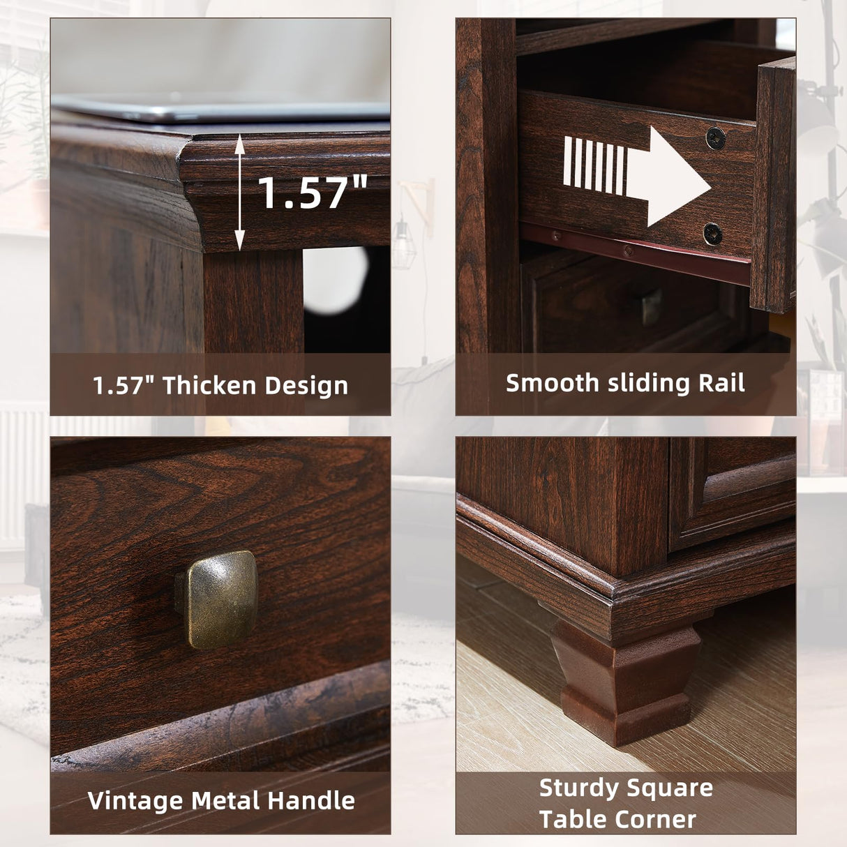 SAVOR LIFE Farmhouse Nightstand with Charging Station, Rustic Brown Nightstand,2 Drawers End Table for Living Room,Bedside Table with Open Shelf for Bed Room,Walnut SAVOR LIFE