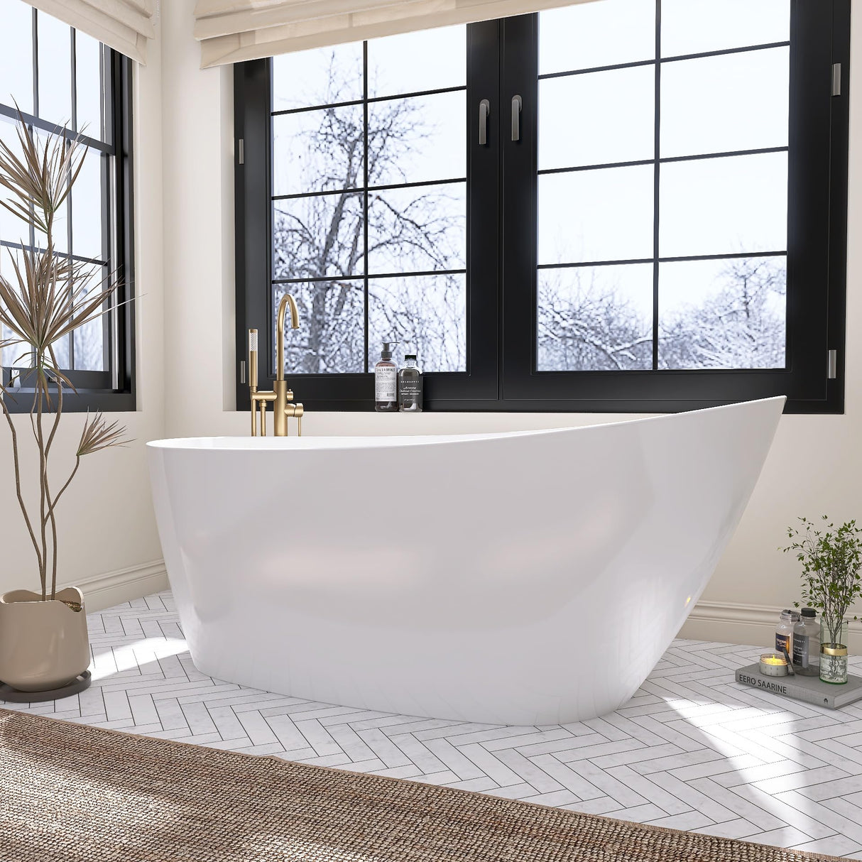 59" Free Standing Tub Freestanding Bathtub, Acrylic Stand Alone Tub, Contemporary Deep Soaking Bath Tub, cUPC Certified SY9950 (Glossy White) SYLONWILL