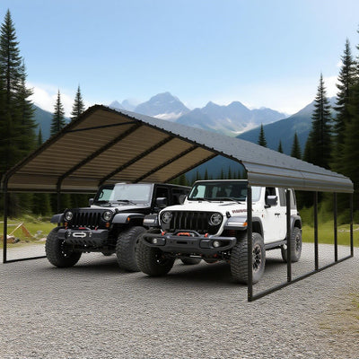 FILLOSLOV Heavy Duty Metal Carport 20x20 ft Galvanized Steel Frame RV Carport Storage All Weather Shelter Easy Assembly for 2 Car Extra Large Canopy for Dual Vehicle Boat Protection Garage Party Tent