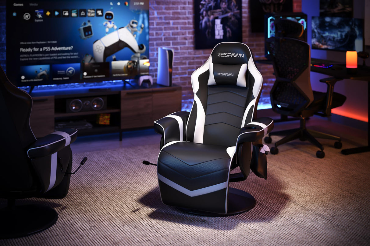 RESPAWN 900 Gaming Recliner - Video Games Console Recliner Chair, Computer Recliner, Adjustable Leg Rest and Recline, Recliner with Cupholder, Reclining Gaming Chair with Footrest - White RESPAWN