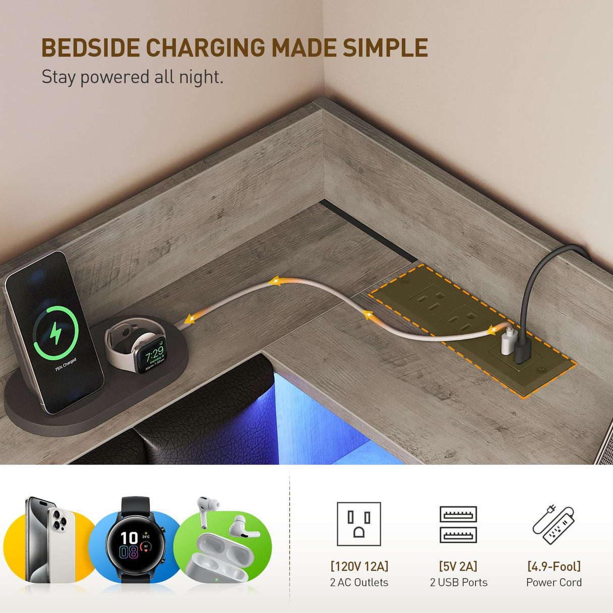 RALGEND Corner Bed Frame with Bookcase Storage and PU Upholstered, Twin Daybed with 2 Drawers and Charging Station, Metal Platform Bed Fram for Living Room, Bedroom, Guest Room, Gray and Black RALGEND