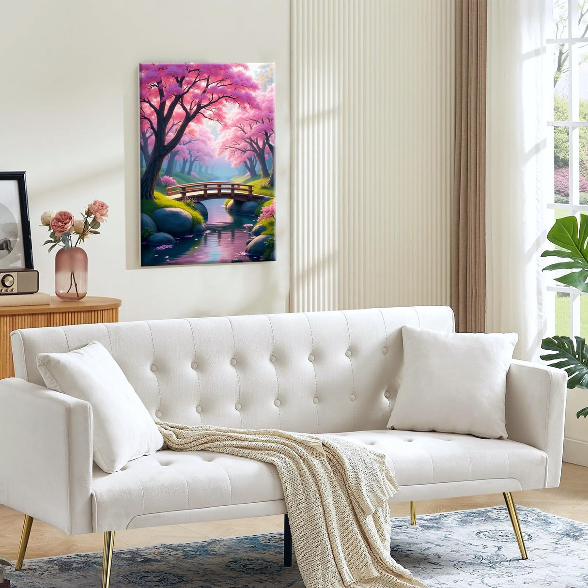 JOOZ Paint by Numbers Kit for Adults with Frame Cherry Blossom Adult Paint by Number Kits Framed Canvas Bridge Paint by Number with Easel DIY Oil Painting by Number for Gift Home Wall Decor 8x12 Inch JOOZ