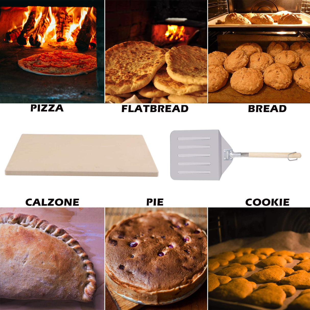 Royal Gourmet KSF1507 2 Piece Pizza Stone Set for Grill and Oven, 15 Inch Rectangular Pizza Stone and Pizza Peel, Baking Accessories Royal Gourmet