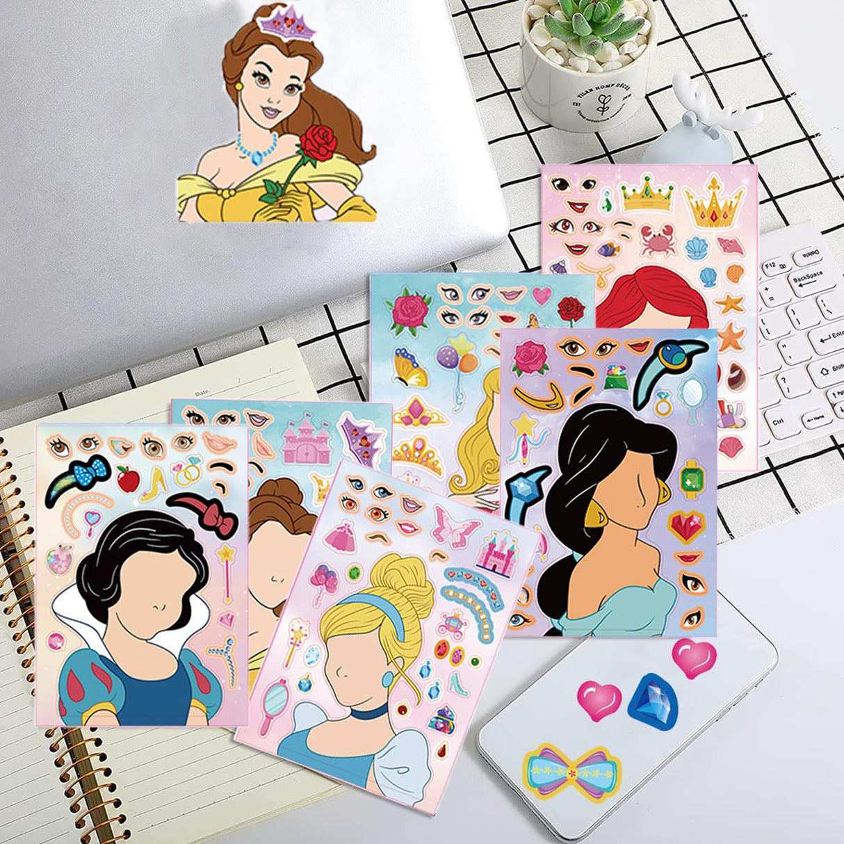 Make Your Own Princess Toys Stickers Sheet, 12 Pcs Make a Face Stickers for Kids, Themed Princess Birthday Party Favors Kids Crafts Party Supplies MaoMaoCha