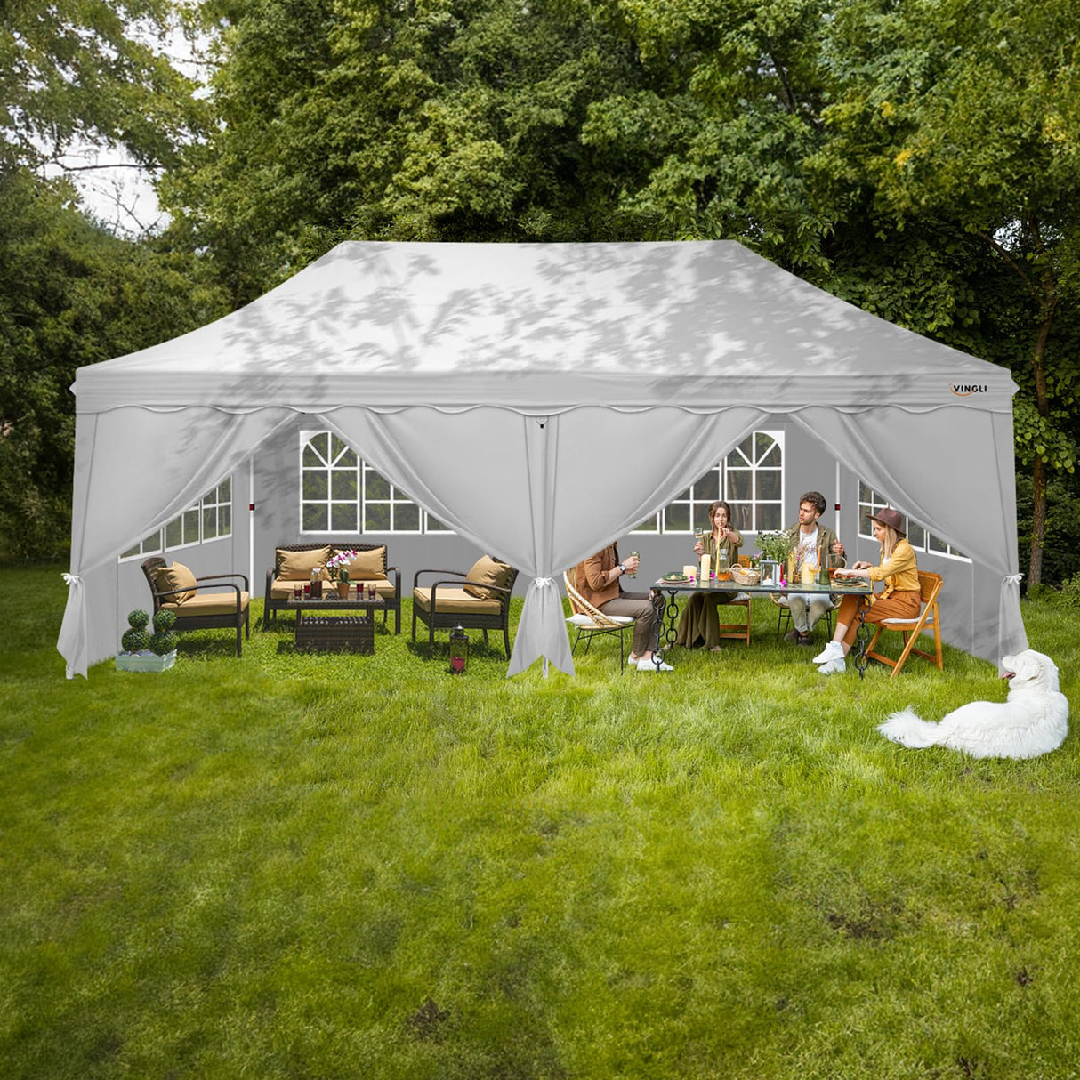 VINGLI 10x20 Pop Up Canopy Tent with Sidewalls, Commercial Outdoor Canopy Tent Pop Up Gazebo Party Tent Wedding Tents with Sandbags & Rolling Bag VINGLI