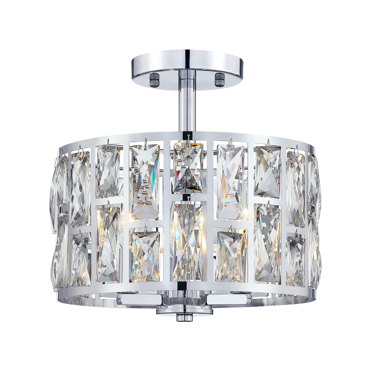 MEXO Farmhouse Crystal Round Semi Flush Mount Modern Close to Ceiling Light Fixture, Cylinder Drum Shade Ceiling Lights 3LT Ceiling Lamp for Kitchen Island Dinning Room Bedroom MEXO