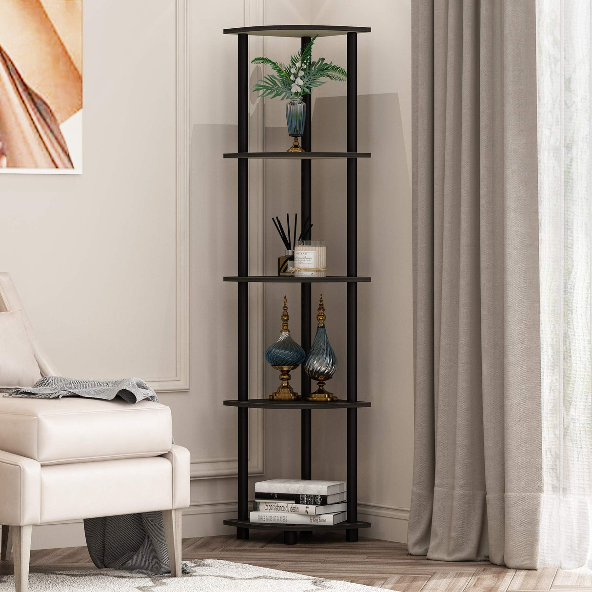 Furinno Turn-N-Tube 5-Tier Corner Multipurpose Display Shelves, Set of 2 Furinno