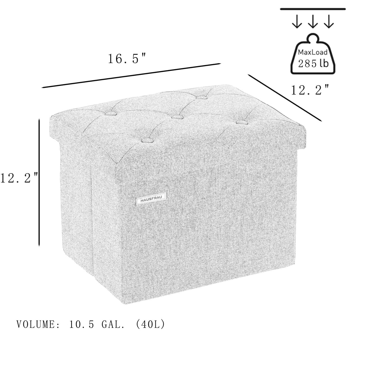 HAUSFRAU Storage Ottoman Foot Rest Stool, Small Folding Ottoman with Storage, Tufted Square Cube Footrest, Linen Beige HAUSFRAU