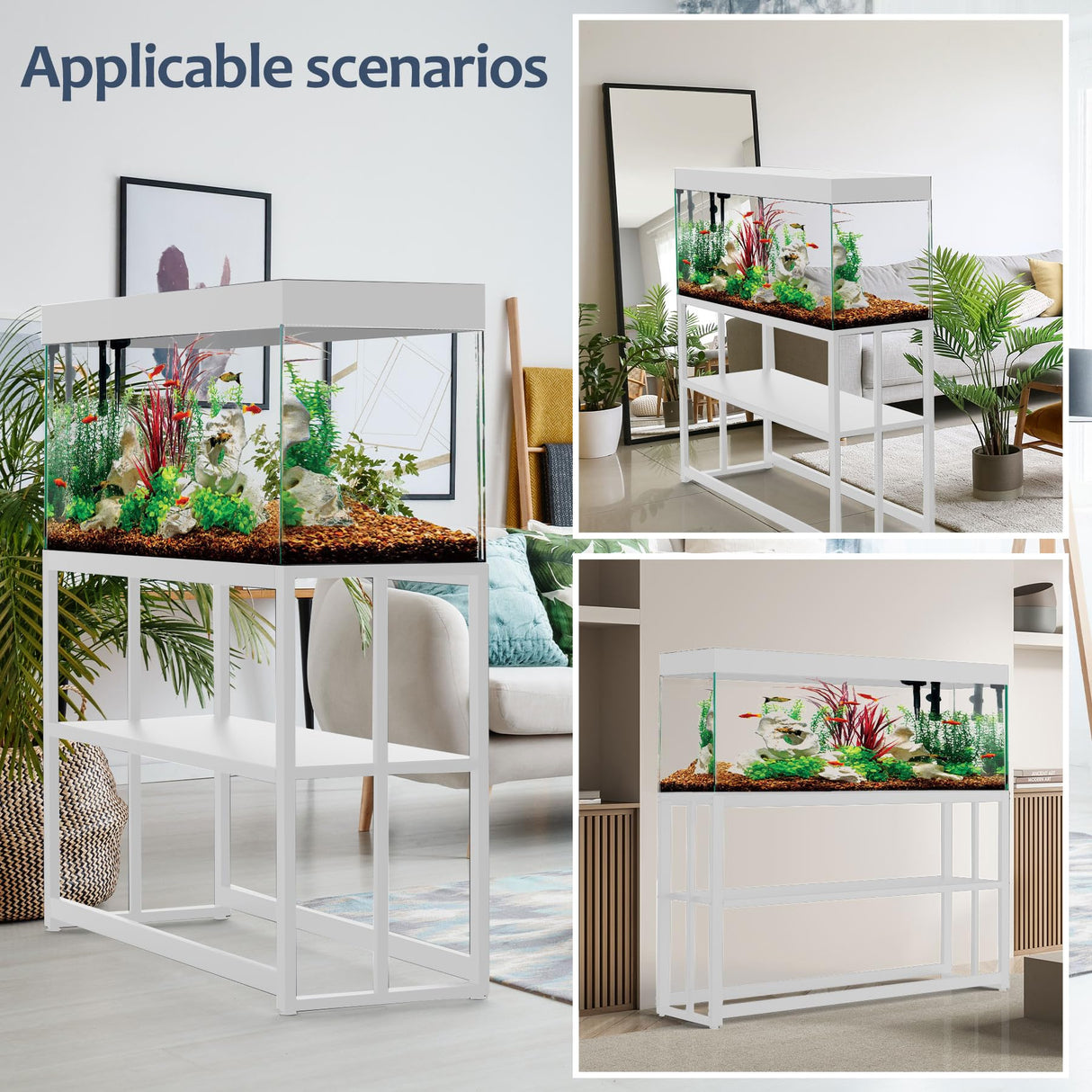 Fizgot Fish Tank Stand Metal Aquarium Stand,55-75 Gallon Aquarium Turtle Tank, 48.4 x 14.8 x 29.1Inch, Reptile Terrariums and Breeder Tank Stand(White ) Fizgot