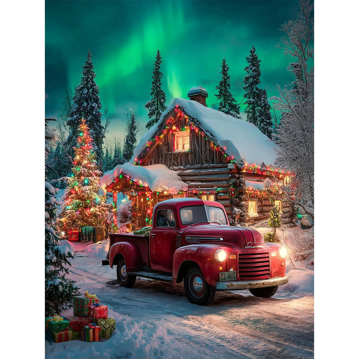 xackcme Red Truck Diamond Painting Kits for Adults, Christmas Diamond Art Kits for Adults, Round 5D Aurora Gem Art Kit for Adult DIY Crafts Kit Gift Home Wall Decor Gifts (16x12 inch) xackcme