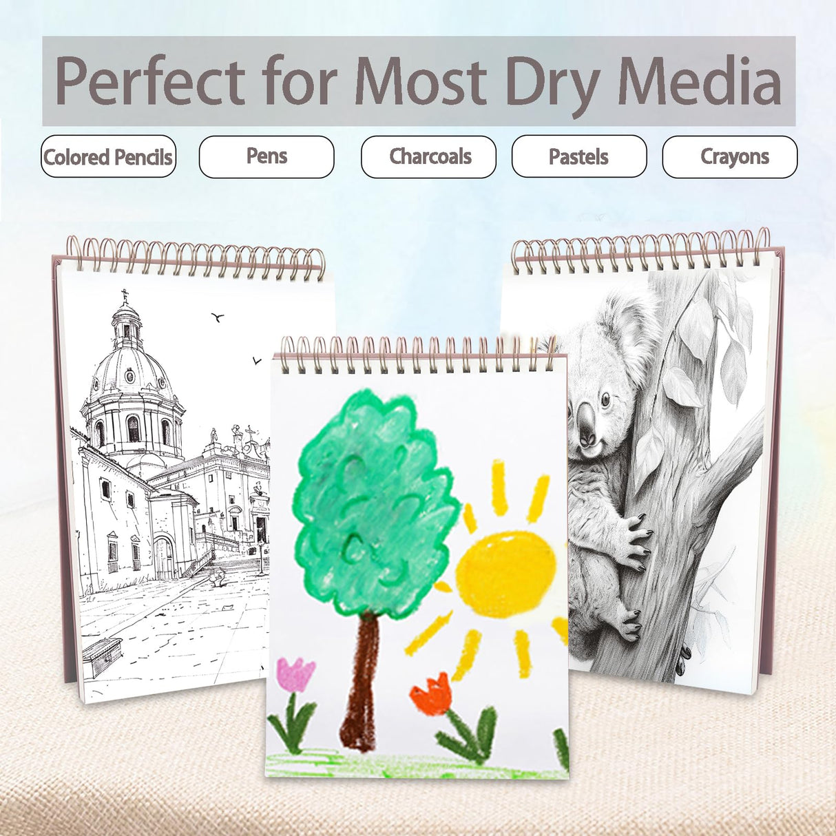 Crehatos 9" x 12" Sketch Book, Top Spiral Bound Sketch Pad, 100 Sheets 68lb/100gsm Drawing Paper, 1 Pack Crehatos