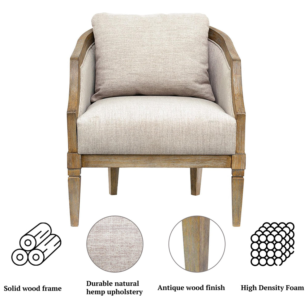 Martha Stewart Whitney Accent Chair for Living Room Bedford Collection, Solid Wood Frame, Plush 6.75" Thick Seat Cushion Removable Backrest, Rustic Farmhouse Furniture Bedroom Chair, 27" W Natural Martha Stewart