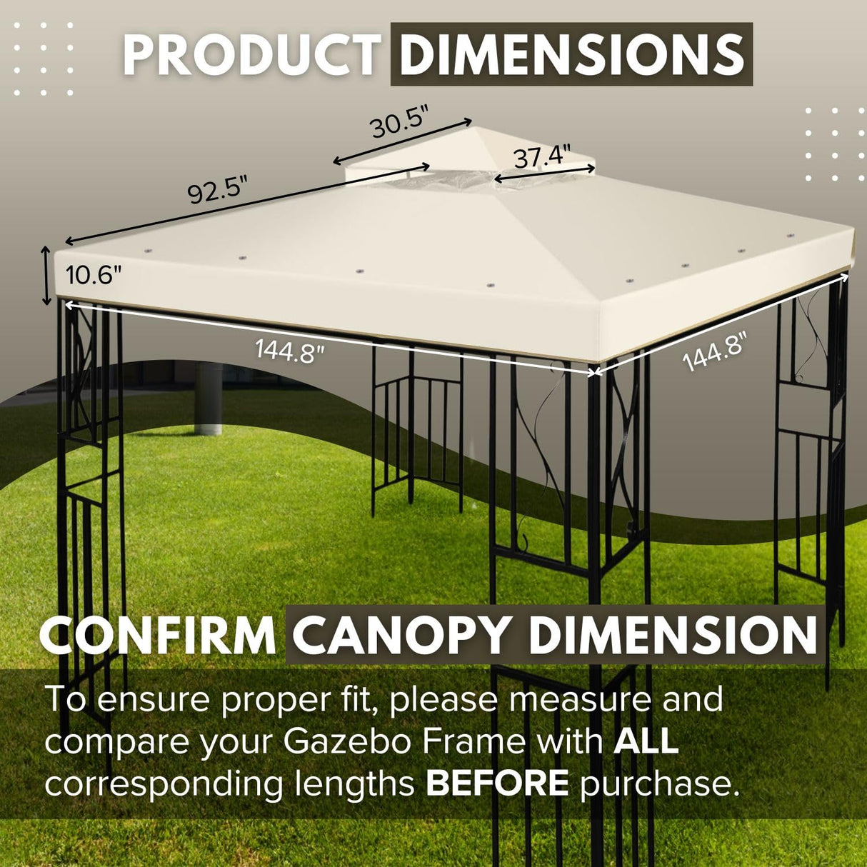 Flexzion 12' x 12' Gazebo Canopy Top Replacement Cover (Ivory) - Dual Tier Up Tent Accessory with Plain Edge Polyester UV30 Protection Water Resistant for Outdoor Patio Backyard Garden Lawn Sun Shade Flexzion