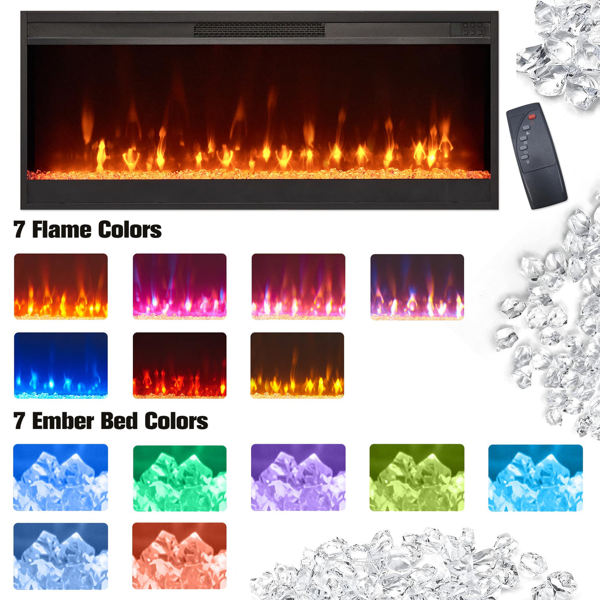 RedLemon Farmhouse Fireplace TV Stand for 80 Inch TV, 36" Tall Entertainment Center with 42" Crystal Eletric Fireplace, Modern Media Console Table with LED Lights for Living Room, Reclaimed Barnwood RedLemon