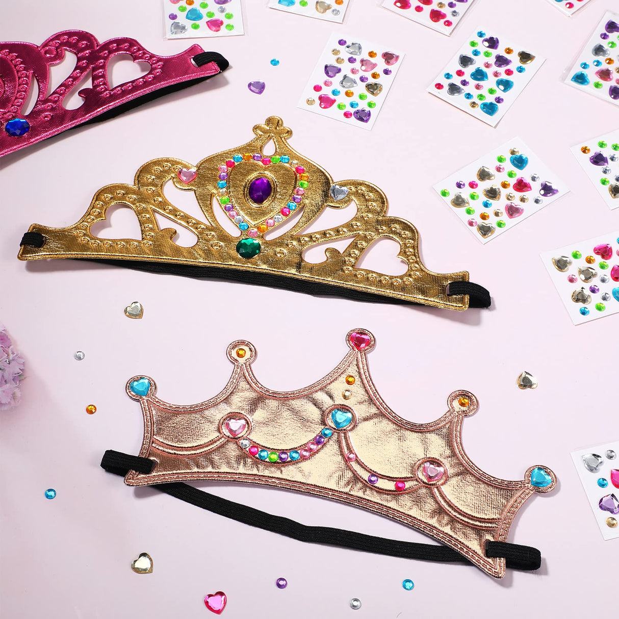 Yaomiao 22 Pcs DIY Crowns Set Include 12 Pcs Foam Princess Crowns and 10 Pcs Crystal Diamond Sticker for Kids(Multicolor) Yaomiao