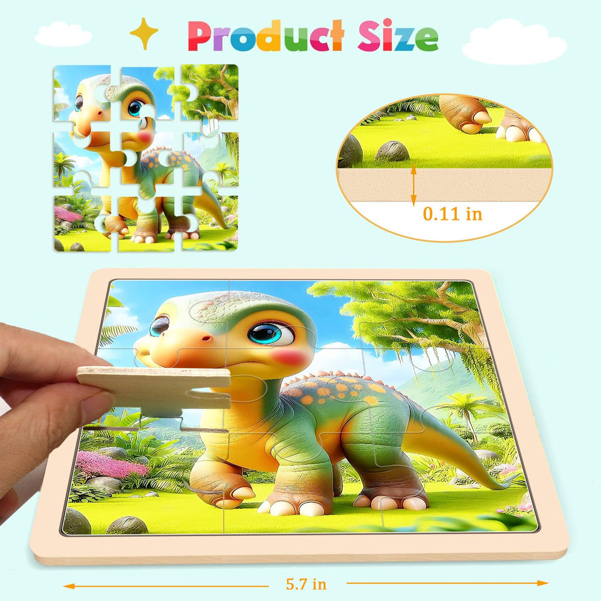 Dinosaur Puzzles for Toddlers 2-4 Years Old,Set of 6 Wooden Puzzles- 9 Pieces for Kids Children Learning Educational Puzzles Toy Gift for Boys and Girls 2 3 4 5 Years Old. JTKDBJZ