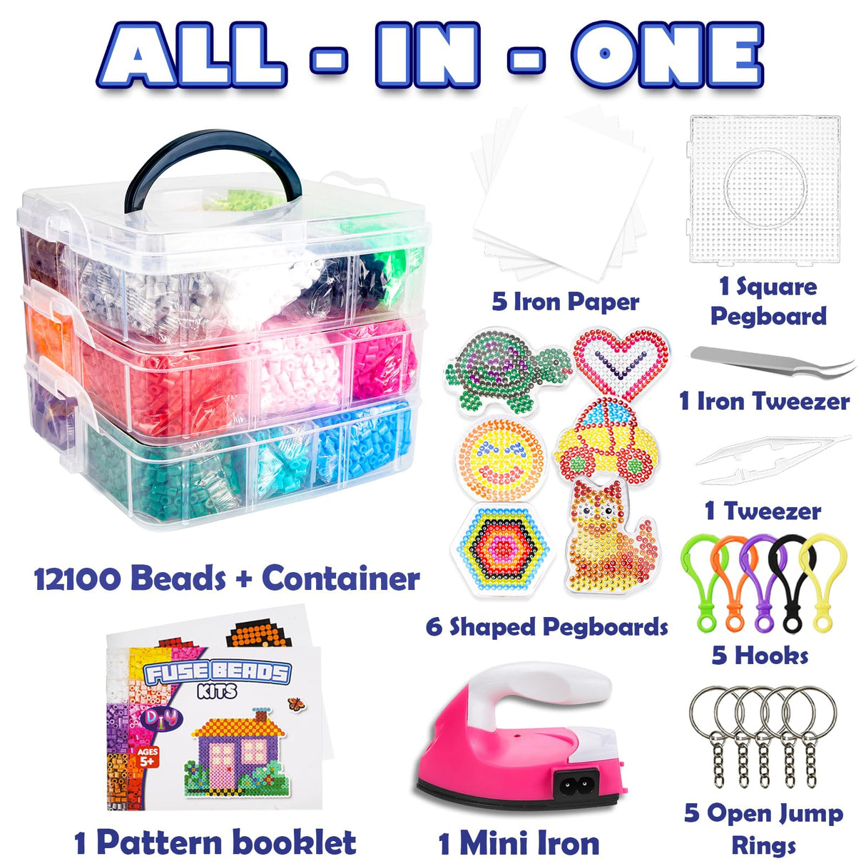 FUNZBO 12000 5mm Fuse Beads Kit Iron Set - Toys Gifts for Kids Crafts for Girls Ages 8-12, Arts and Crafts for Kids Ages 6-8, Gifts for Girls Boys Age 5 6 7 8 9 10 11 12 Year Old FUNZBO