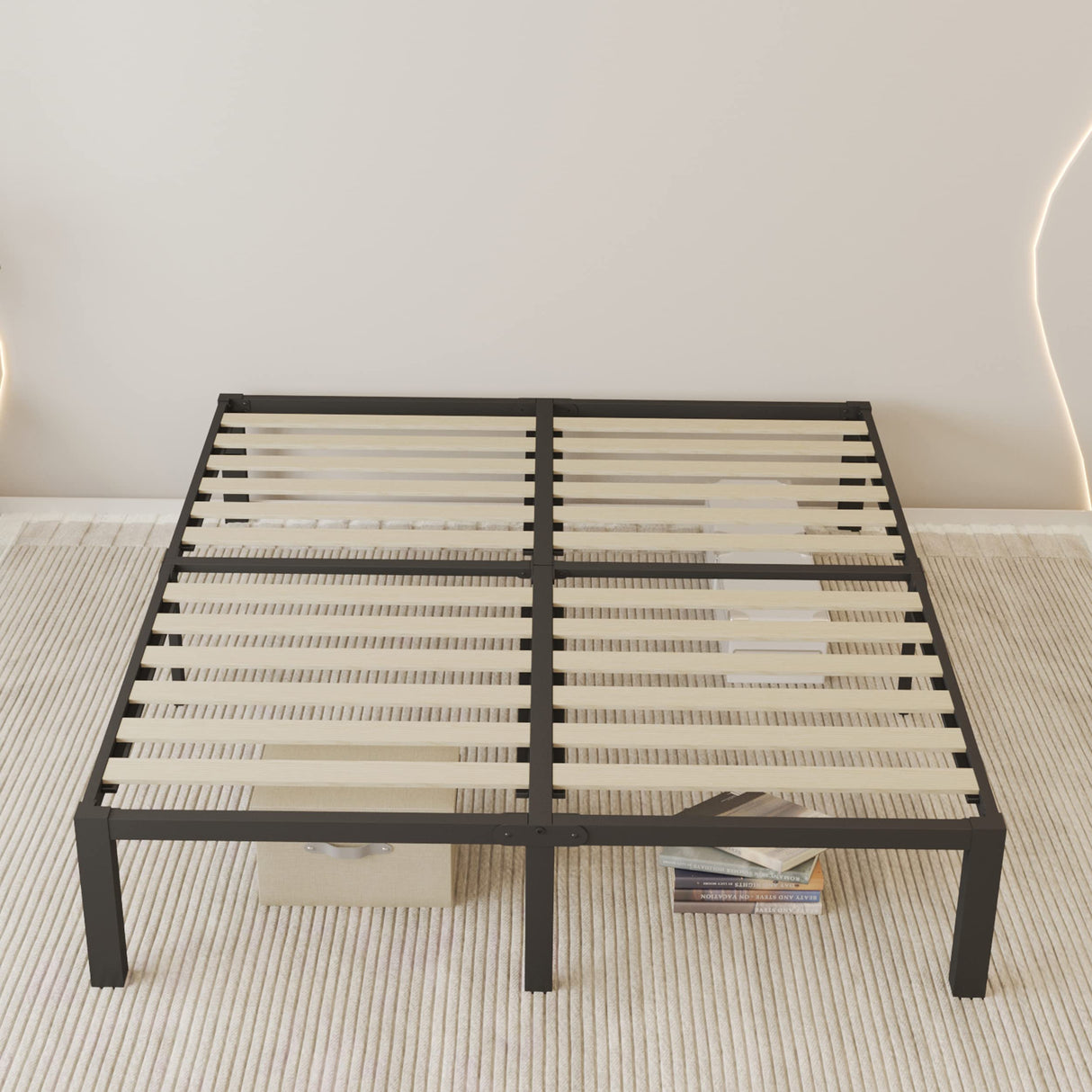 ROIL 18 Inch Heavy Duty King Bed Frame with Wooden Slats and Under-Bed Storage ROIL