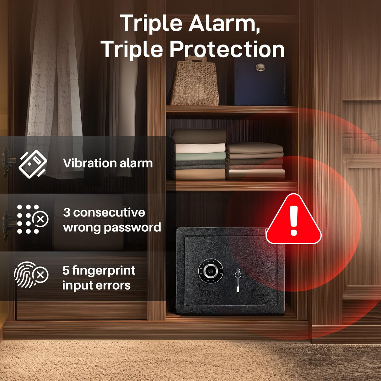 ADIMO Biometric Safe Box, 1.2 CuFt Home Safe with Biometric Fingerprint & Touchscreen, Fireproof Safe Box w/Removable Shelf & Alarm System, Money Safe for Documents& Valuables Home Office Hotel ADIMO