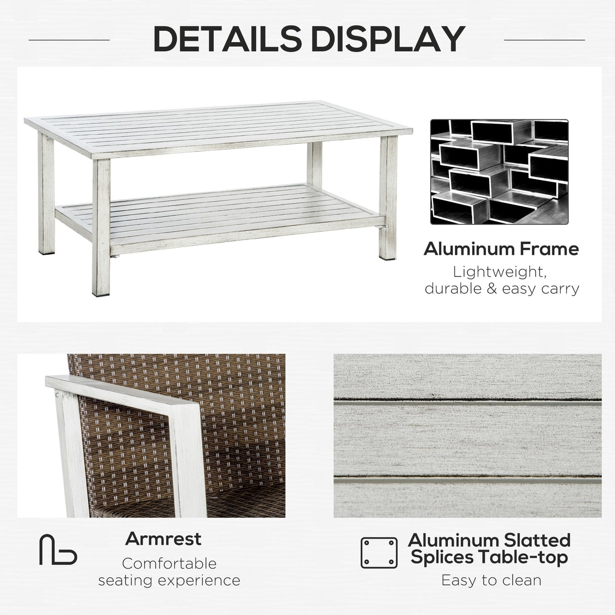 Outsunny Aluminum Patio Furniture Set, 5 Piece Modern Outdoor Conversation Set with Loveseat Sofa, Chairs, Cushions, Coffee Table & Side Table, Gray Outsunny