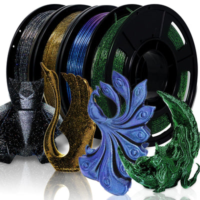 RepRapper PLA Filament, Multicolor Glitter 250g*4 Sample Pack, Shiny Galaxy PLA1.75MM for 3D Printer, Glow in The Dark Sparkle Laser Series 3D Printer Filament, 250g*4 Pack