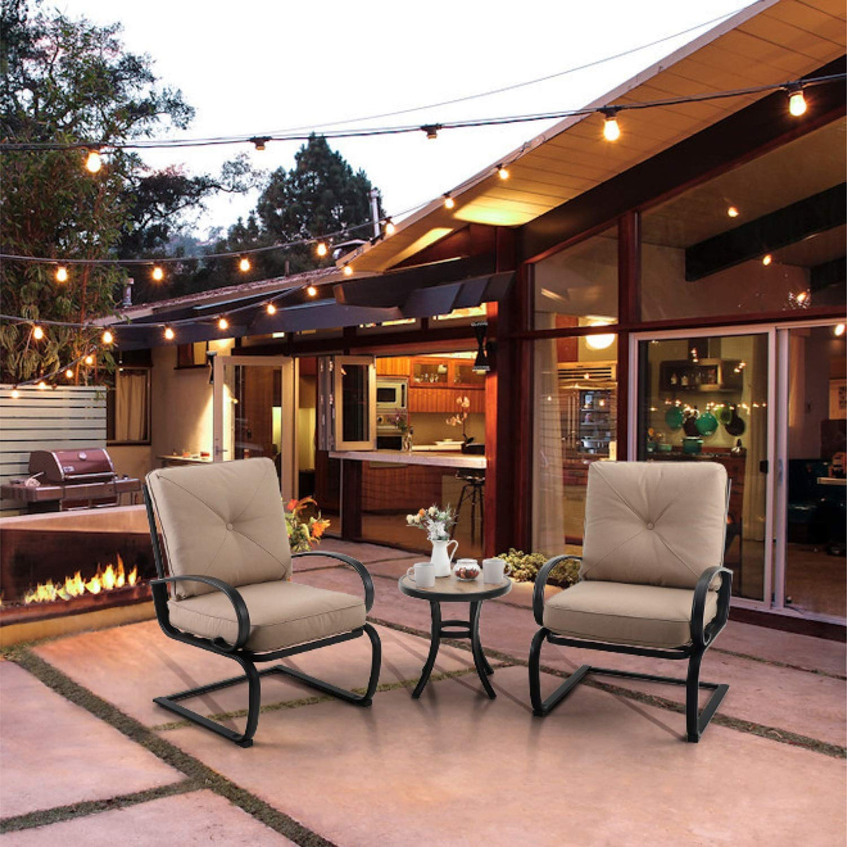 PHI VILLA Patio Round Side Table with Metal Frame and Wooden Like Surface, 19" Small Heavy Duty Outdoor End Table for Garden Yard Lawn PHI VILLA