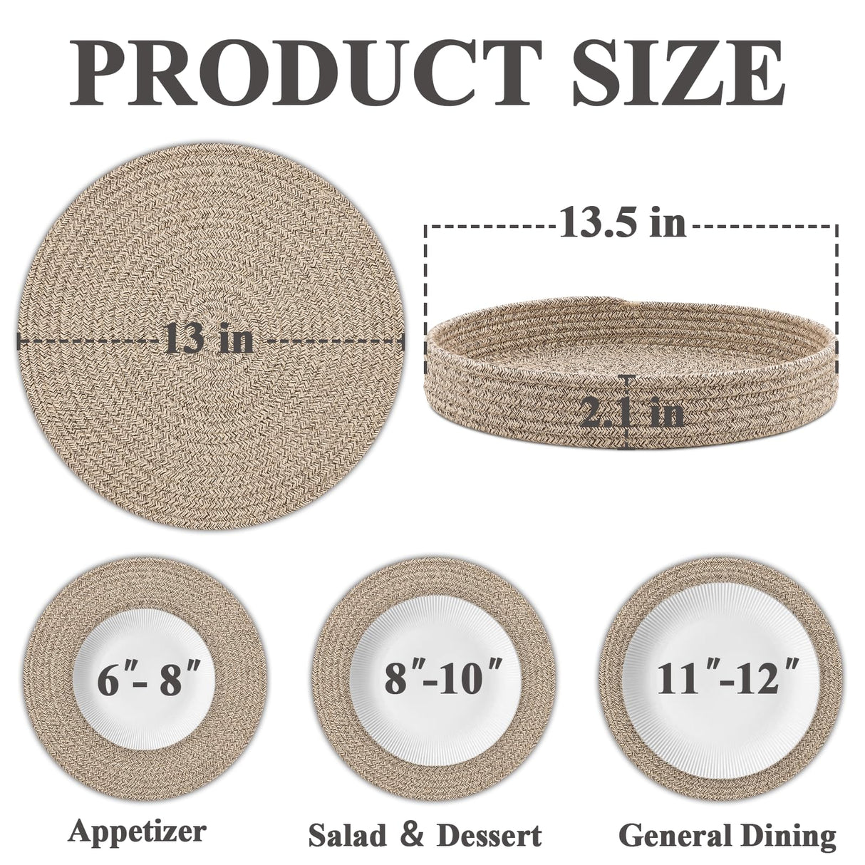 Round Placemats Set of 6 with Holder, Cotton Rope Woven Place Mats, Hot Pads for Kitchen, Heat Resistant Table Mats, 13 Inch Farmhouse Washable Braided Placemat for Kitchen Decor (Brown) Jukercici