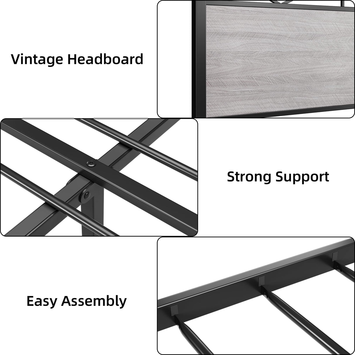 Senfot Heavy-Duty Queen Bed Frame with Rustic Grey Wood Headboard and Footboard Senfot