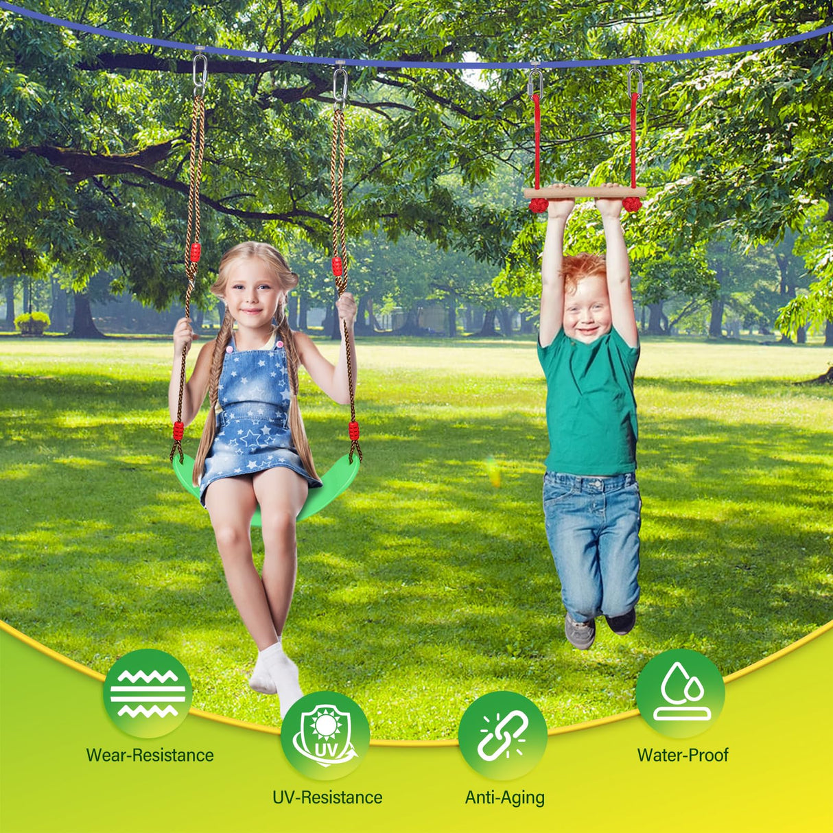 Ninja Warrior Kids Obstacle Course - 55 FT Durable Slackline with 8 Obstacles - Fun and Challenging Outdoor Course for Active Kids 3+ Years Old FAHKNS