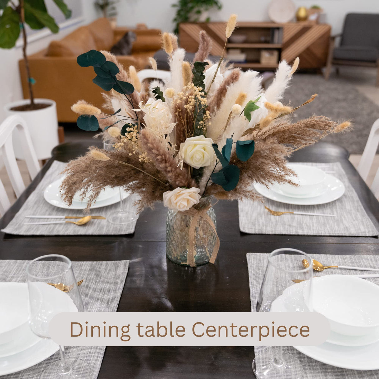 100pcs Artificial Flowers Arrangement With Vase Included, Dining Table Centerpiece Decorations, Fake Flowers in Vase, Dried Pampas Grass Floral Centerpieces, Coffee Table Decor, Centro de Mesa RyddeligHome