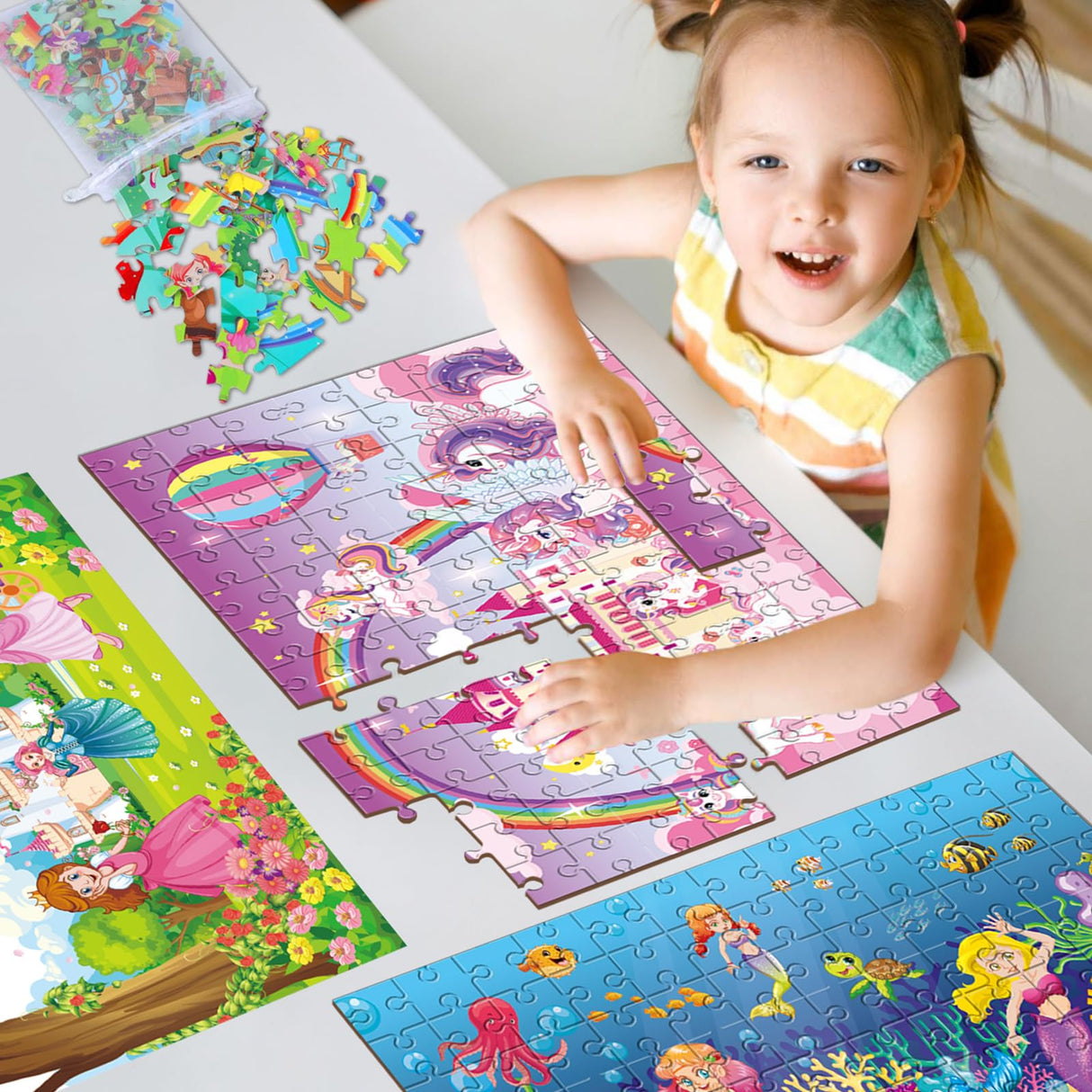 4 Packs 100Pcs Transportation Puzzles for Kids Ages 4-6 Construction Vehicle Jigsaw Puzzles Xmas Party Supplies Traffic Car Toddlers Puzzle Brain Teaser Game Gift for Boys Girls ZOIIWA