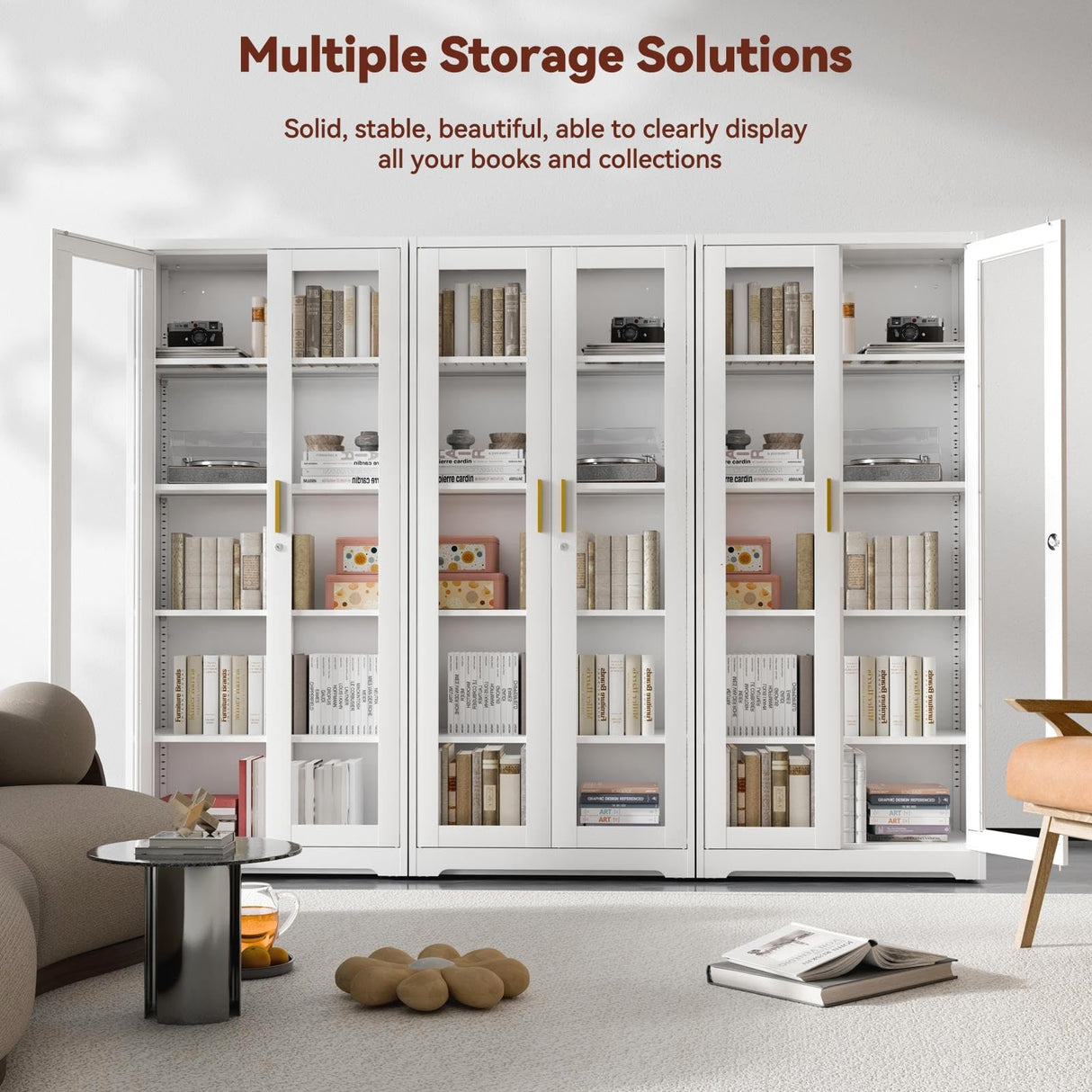 Kubohogar Display Cabinet with Glass Doors,71" Metal Curio Cabinets with 4 Adjustable Shelves, 5 Tier Display Case for Collectibles, Metal Storage Cabinet, White Kubohogar