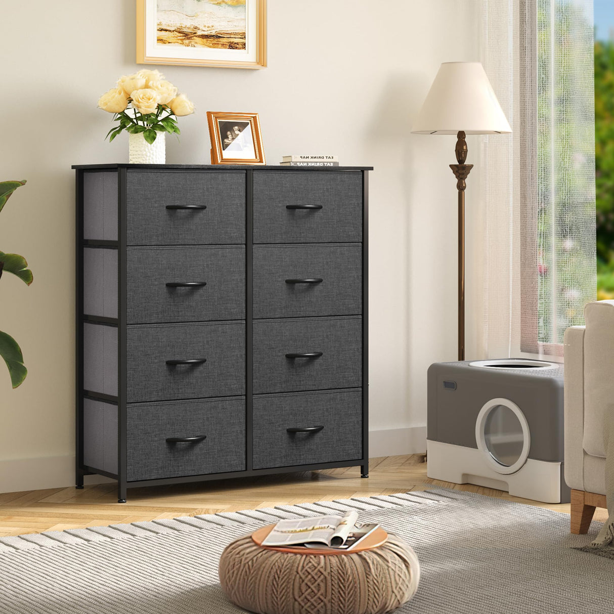 DWVO Dresser for Bedroom, Fabric Dresser with 8 Drawers, Tall Dresser, Chest of Drawers for Closet, Living Room DWVO