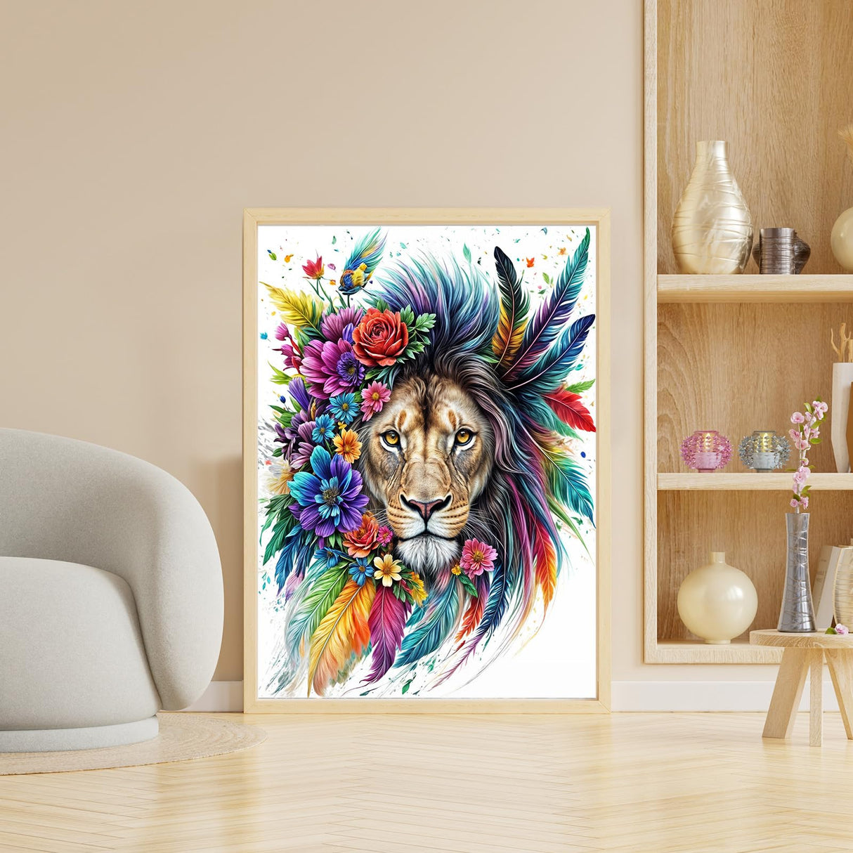 DOMROM Lion Diamond Painting Kits for Adults, Lion Flowers Full Drill Diamond Dots Paintings for Beginners, Round 5D Paint with Diamonds Pictures Gem Art Painting Kits DIY Craft Kits 12x16 inch DOMROM