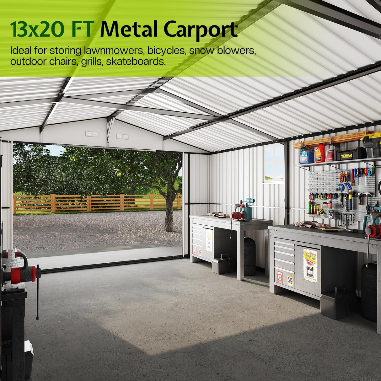 Jocisland 13.2x20.7x8 Ft Carport, Metal Carport with 2 Lockable Doors and 4 Windows, Heavy Duty Carport for Car, Truck, Boats Jocisland