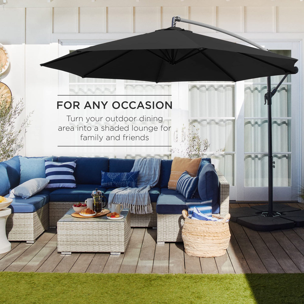 Best Choice Products 10ft Offset Hanging Market Patio Umbrella w/Easy Tilt Adjustment, Polyester Shade, 8 Ribs for Backyard, Poolside, Lawn and Garden - Black Best Choice Products