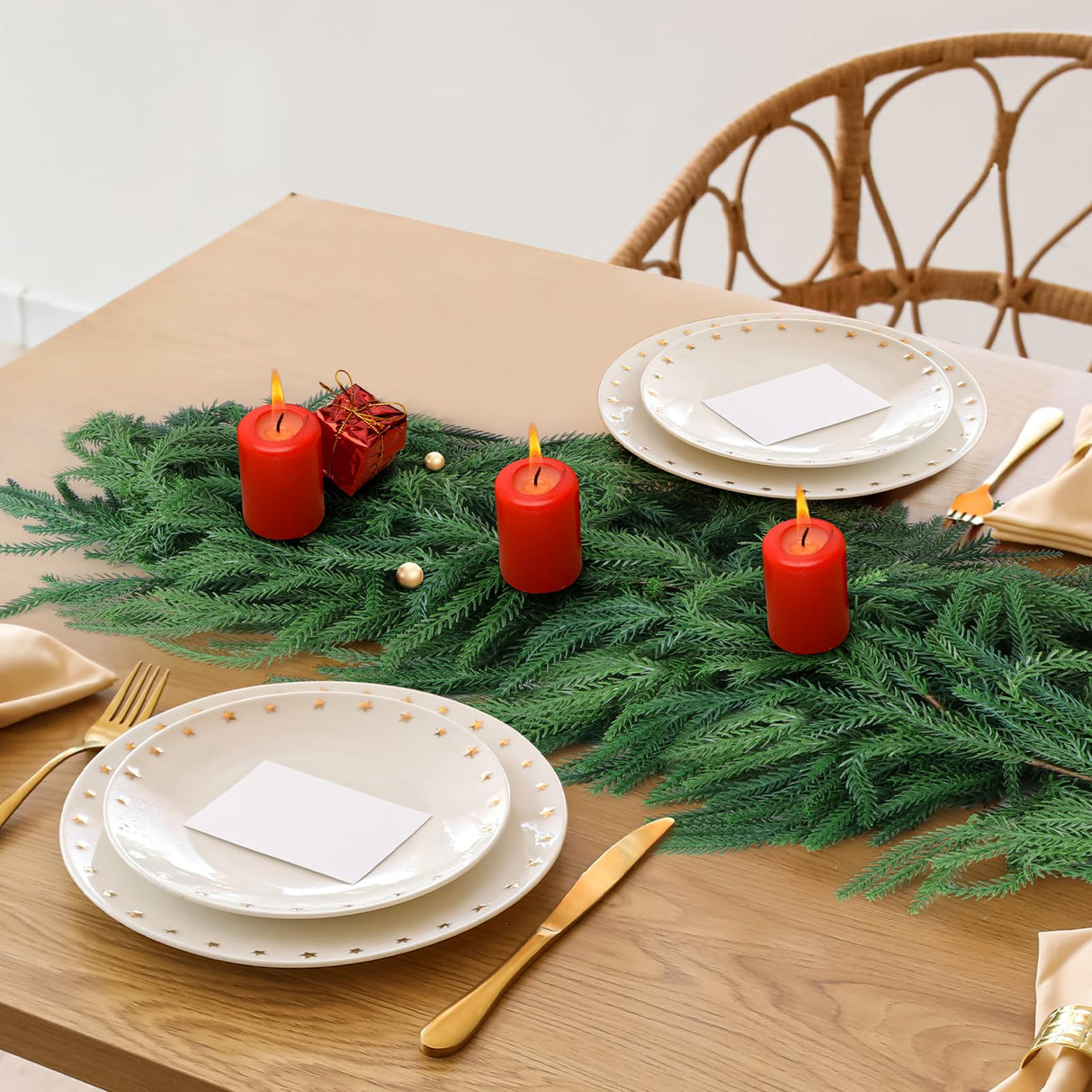 2 Pack Christmas Norfolk Pine Garlands 9FT, Real Touch Artificial Greenery Garland – Full Evergreen Pine Garland for Mantle, Fireplace, Table, Wall, Stairs & Outdoor Holiday Décor Geegoods