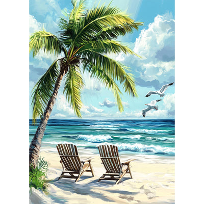 RICUVED Beach Diamond Art Kits for Adults, 5D Sea Diamond Painting Summer Kits for Beginners, Full Drill Diamond Art Coconut Tree Diamond Gem Arts Craft for Home Wall Decor 12x16Inch