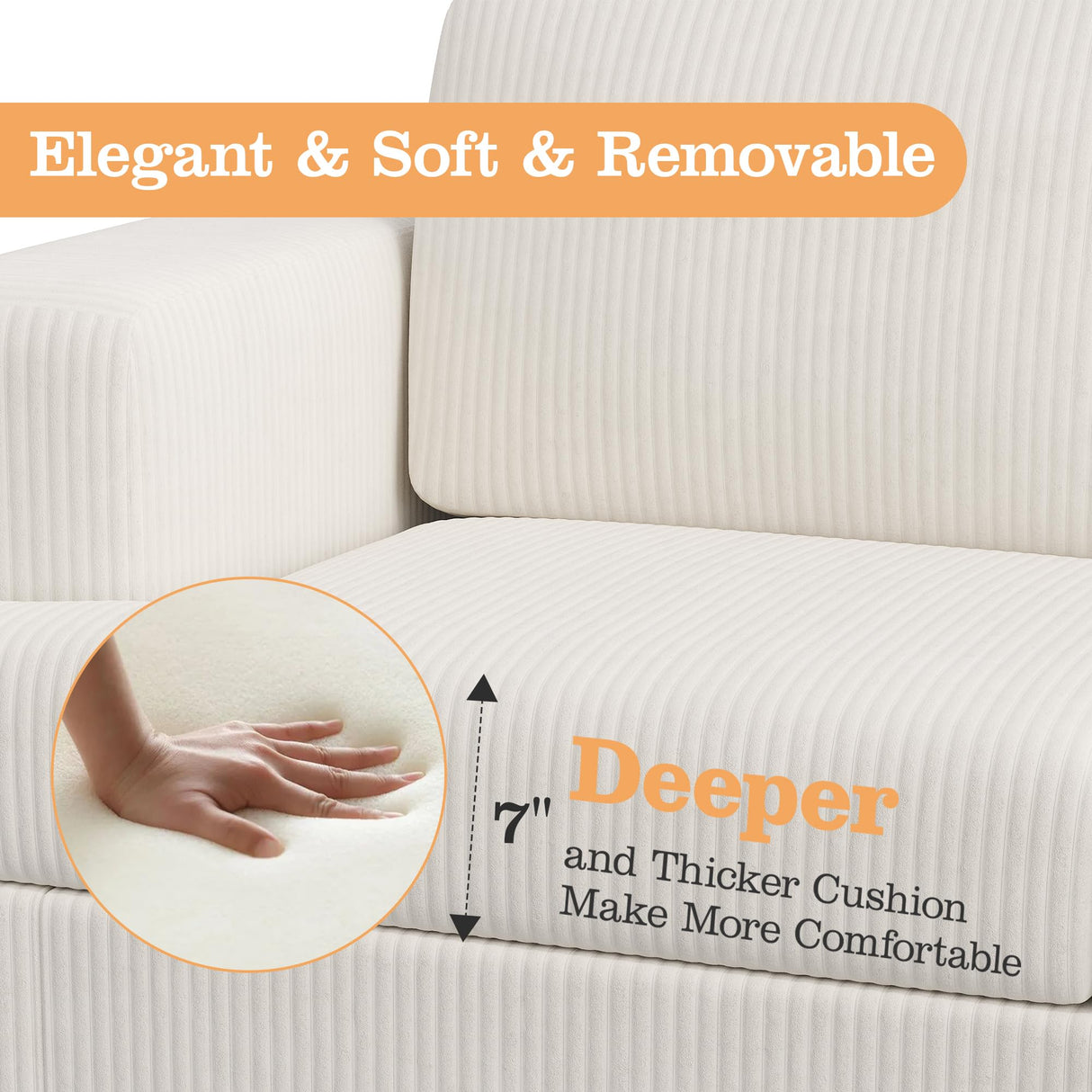 Apicizon 89'' 3-Seat Sofa Couch with Loveseat, 2 Piece Comfy Sofa Sets for Living Room, Modern Lounge Sofa Sleeper Couch for Apartment with Deep Seat, Living Room Set White Corduroy Apicizon